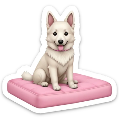 White belgian Shepard sit on a pink bed
  sticker