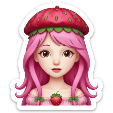 Strawberry princess long pink hair eyelashes pale strawberry hat and dress sticker