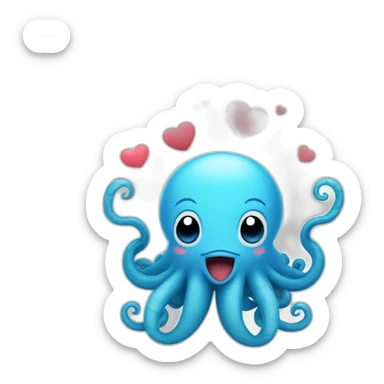 cute blue kraken with adorable face with many hearts around sticker