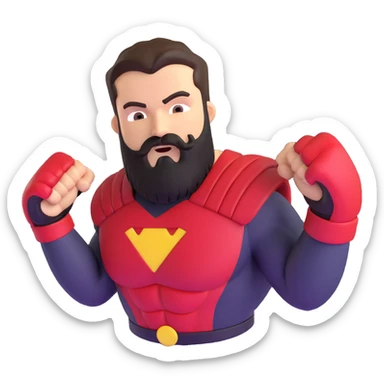 superhero with beard shaped like fists, punching with his beard sticker
