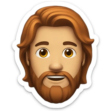 A guy with a beard, mid-length hair colored orange on one side and brown on the other side sticker