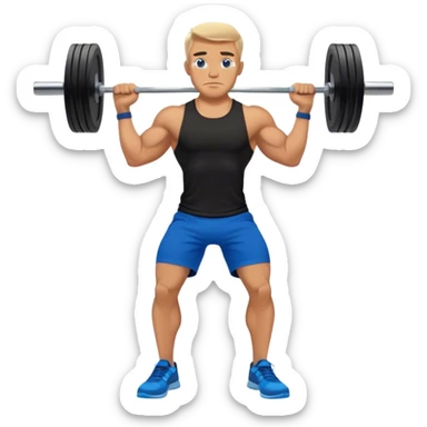 tanned man black shorts black t shirt blue shoes barbell squats sticker