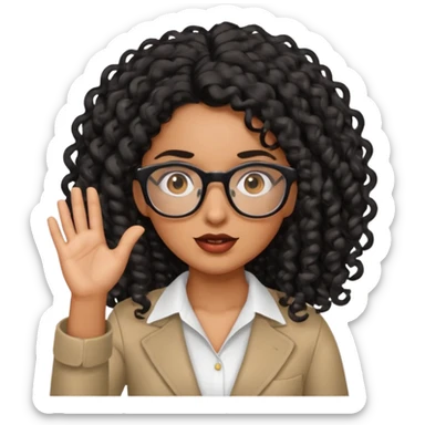 Latina photographer long black curly hair wearing glasses shrugging sticker