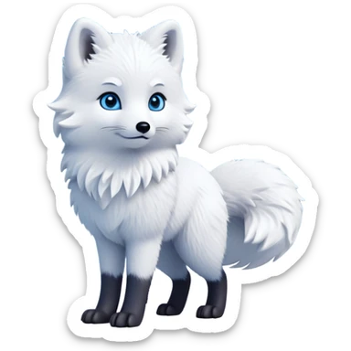 cinematic-arctic-fox-realistic-full-body-standing-emoji,-fluffy-tail-curled-slightly-around-its-paws,-thick-pure-white-fur-blending-into-the-snowy-landscape,-head-tilted-dramatically,-bright-blue-eyes-glistening-with-intelligence,-simplified-yet-realistic-focused-features,-highly-detailed,-glowing-with-an-almost-sarcastic-glow expressive eyes sticker