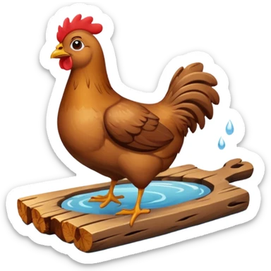 Selde tahta parçasının üzerinde kahverengi suda sürüklenen tavuk sticker