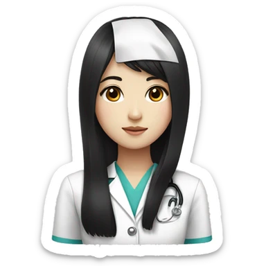 korean girl, full-bang, long straight black hair, doctor uniform, black eyes, mute lip sticker