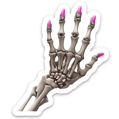 Pretty skeleton 5 fingers hand with pink nails manicure girly design but stylish minimalistic sticker
