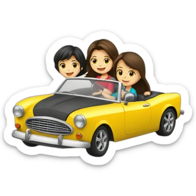 3 Brunette-boys-and-brunette-girl-roadster-car-driving sticker