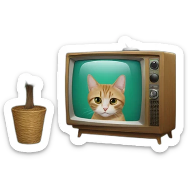 cat mixed with a crismas tree mixed with a TV sticker