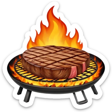Barbecue avec steak qui cuit et flammes sticker