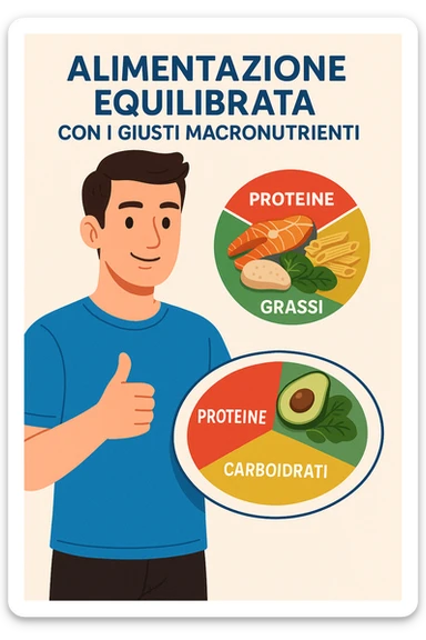 uomo che fa alimentazione attraverso i giusti macronutrienti. Scritte in ITALIANO sticker