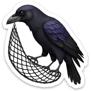 A raven getting caught by a hand net sticker