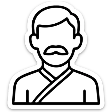 Asian man with black mustache and red hair, outlined icon style sticker