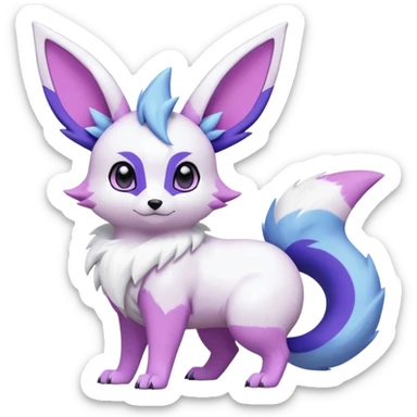 Frosty Albino Shiny White with Violet and Indigo and pink markings Eevee-Liepard-Zangoose-Pokémon-Digimon-Fakémon-fusion-hybrid-creature sticker