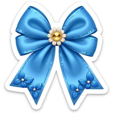 blue flower bow with glitter sticker