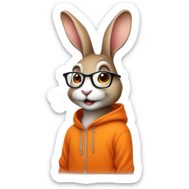  it specialist rabbit with glasses orang hoodie sticker