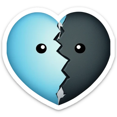 Broken heart having colour half part lightblue and other half part black with black border and light blue background  sticker