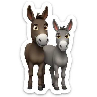 A pair Donkeys standing side by side dark brown full body sticker