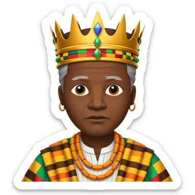 Create an emoji of an old African king wearing kente cloth and white shirt sticker
