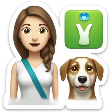 White Woman hair brown and bleus eyes and golden Husky With green eyes sticker