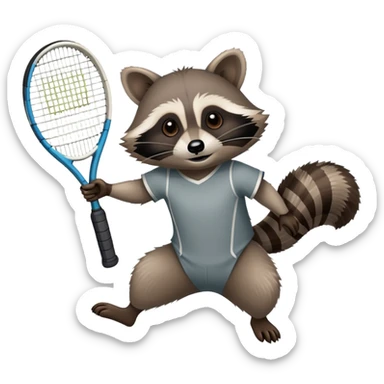 raccoon as seen from below gripping a tennis racket sticker