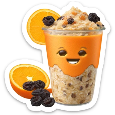 carrot raisin overnight oats with orange slice topping sticker