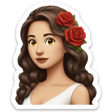 Beautiful, rose, red, flowers in hair, long dark brown hair, white fair skin sticker