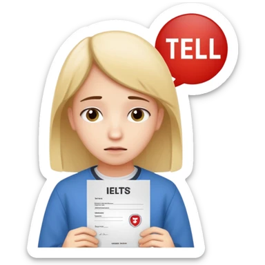 студентка грустная после провального экзамена IELTS смотрит свои результаты на сертификате с текстом IELTS на белом фоне  sticker