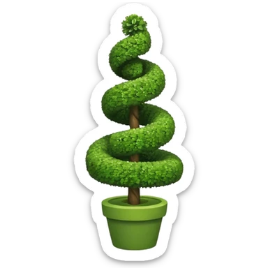 spiral topiary tree emoji, green spiral shaped bush, garden art tree, cute emoji style, white background sticker