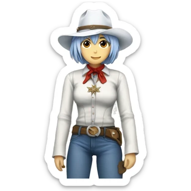 Rei ayanami in a cowboy costume sticker
