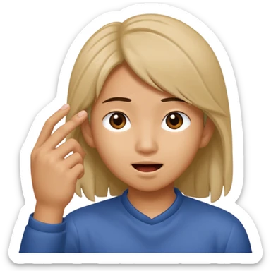 A human Asian emoji moving its hair behind its ear, biting its finger sticker