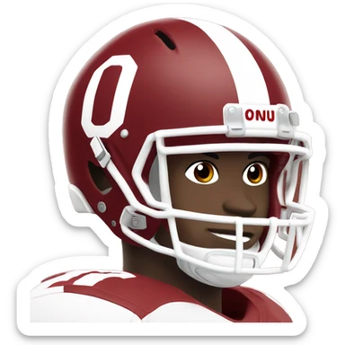 Football player with dark red uniform with “OU” logo sticker