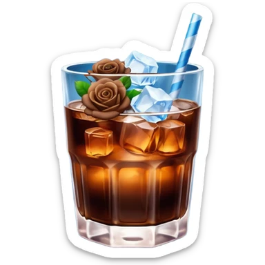 Cold brew coffee with mini roses blue light and small size mini glas cup with ice cubs sticker