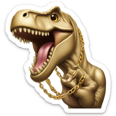 Trex wearing a gold chain holding up the middle finger  sticker