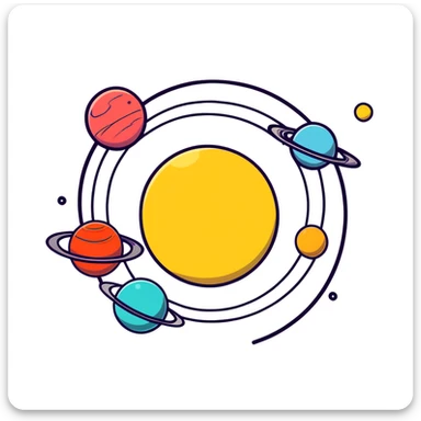 Solar system with planets in the shape of hearts orbiting around a sun, cute colorful heart planets sticker