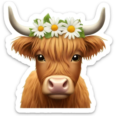 Highland cow with a flower headband sticker