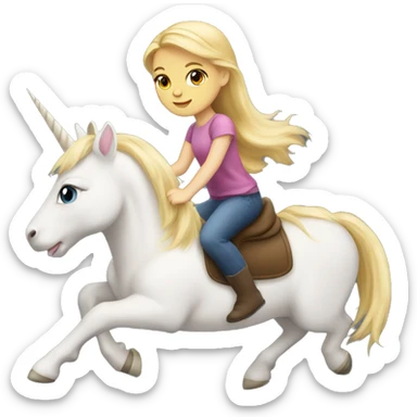 Blonde haired girl riding a unicorn cat sticker