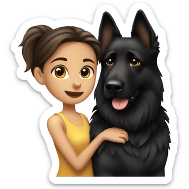 Brunette girl with long hair kissing black German shepherd dog  sticker