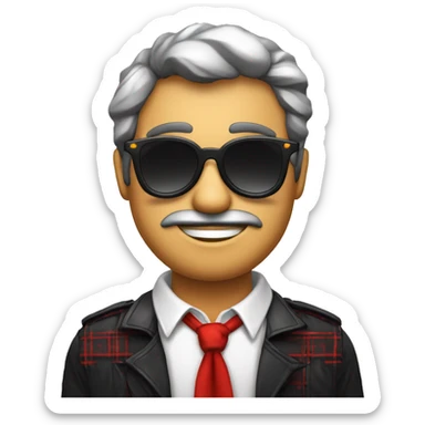 Señor sin pelo con gafas de sol oscuras rock y camisa cuadros roja y negra sticker