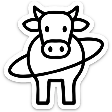minimal icon of a cow with Saturn's rings, outlined, modern sticker