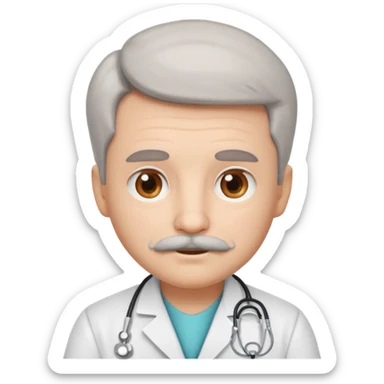 doctor emoji, adorable, white mustache, little hair, kind expression sticker