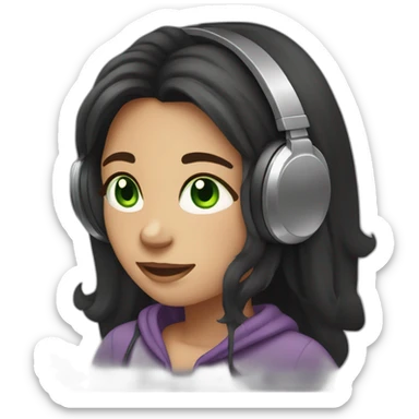girl with dark and long hair and green eyes enjoys listen to music sticker