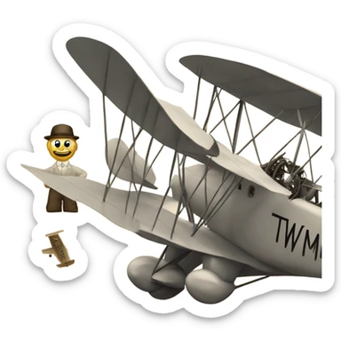 Big letters that say TWM next to a wright brothers airplane sticker