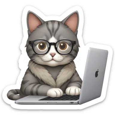 cat wearing glasses typing on laptop sticker