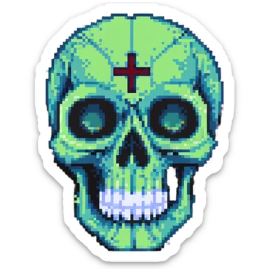 A pixelated skull with X eyes sticker