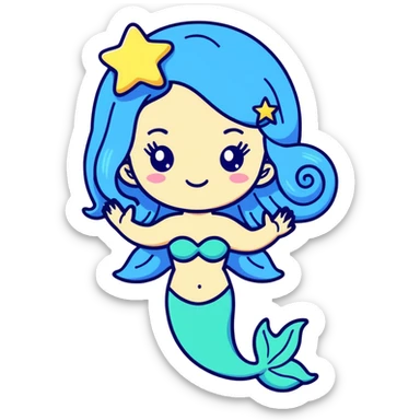 Mermaid star alien girl with blue hair  sticker