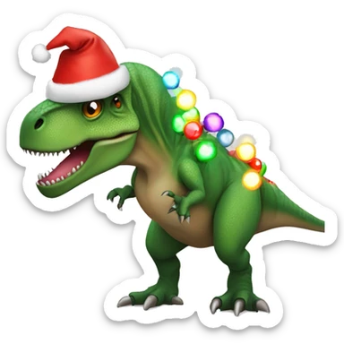 T-Rex wearing Santa hat with Christmas lights  sticker
