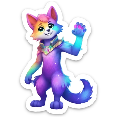Colorful gradient-Sparkle-nebula-fursona anthropomorphic furry full body sticker