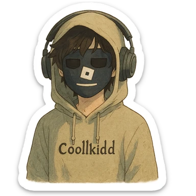 C00lkidd, Roblox hacker, with a mysterious aura, ghibli-inspired style sticker