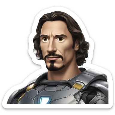 IKEA co-worker Iron Man Zlatan in Marvel Avengers style, oil paint, mysterious eyes, intricate lips, masterpiece pose, odd perspective, beautiful, desirable, logical sticker